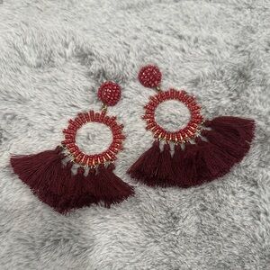 Elegant Burgundy Tassel Earrings